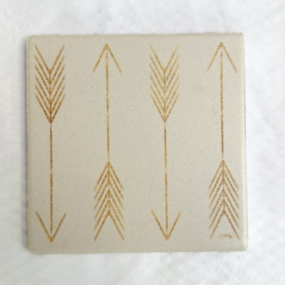 Ceramic Coaster Set Boho Dog Gold Arrows Rainbow Triangles Drinkware Home Decor - Picture 4 of 5